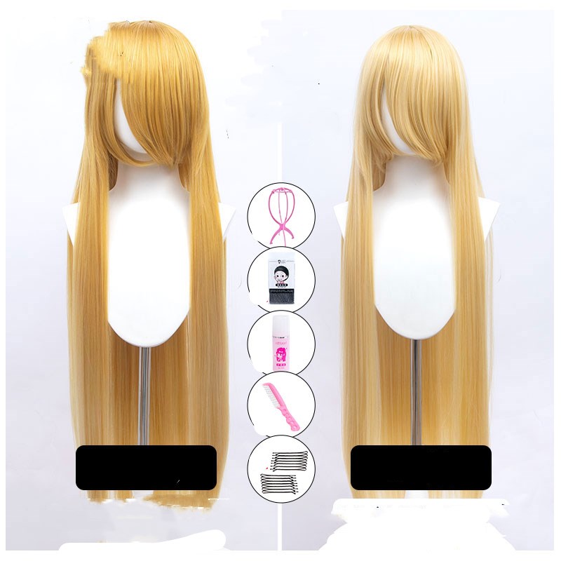 Wig Long Straight Black And White Gold Blue Long Hair