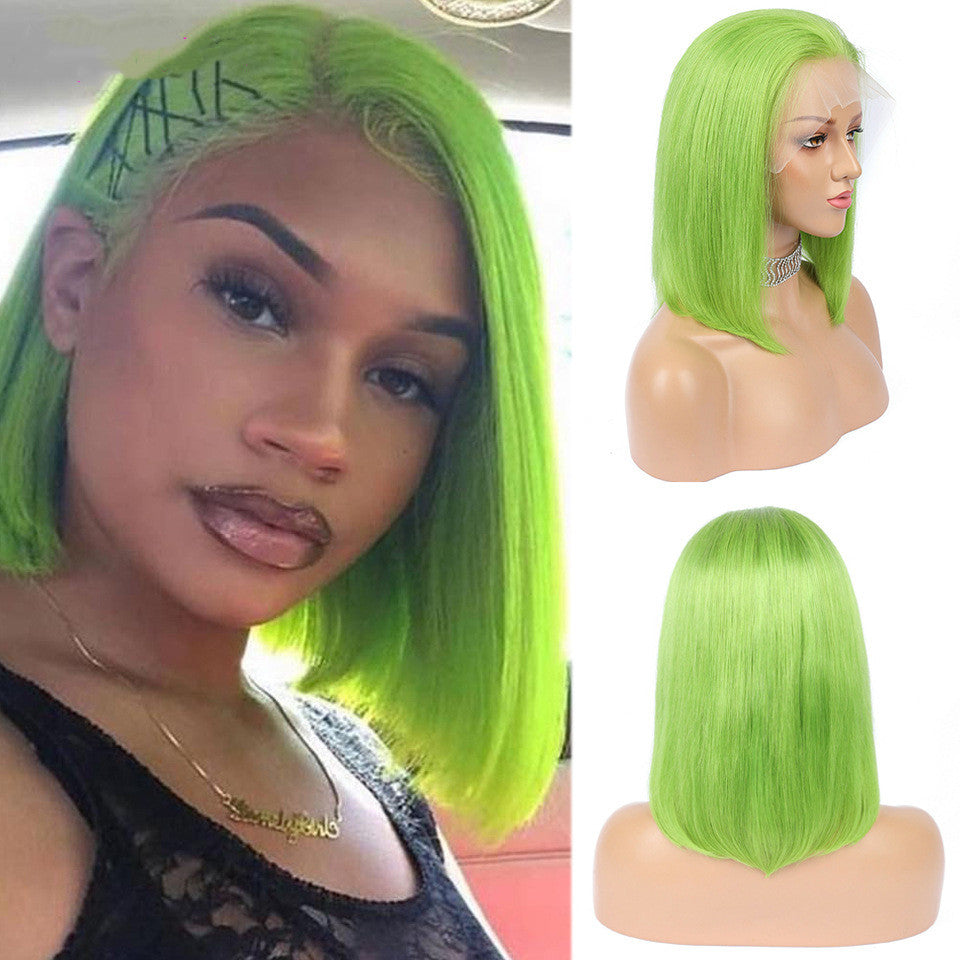 Human Hair Bob Wigs Green Short Bob Wig