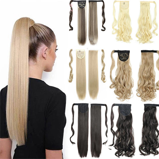 Long Straight Wrap Around Clip In Ponytail Hair Extension Heat Resistant Synthetic Tail Fake Hair