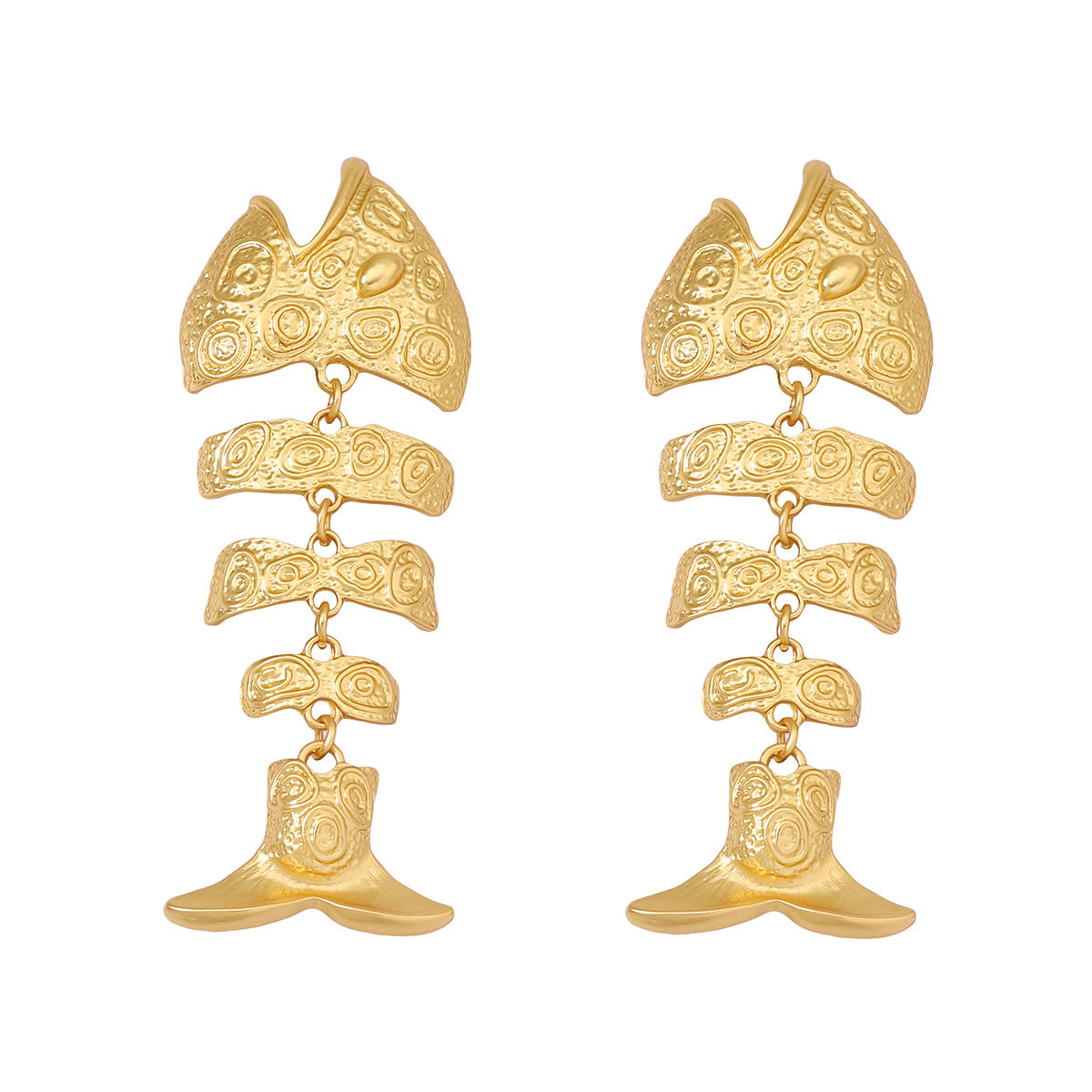 Retro Golden Hollow Fishbone Eardrops Earrings