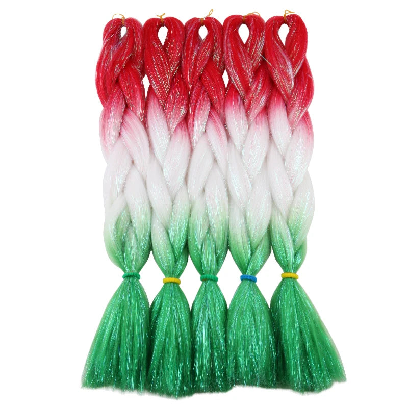 24inch Synthetic Braiding Hair Mix Tinsel Glitter Pink Red Green Synthetic Hair Extensions Jumbo Braids 1pc