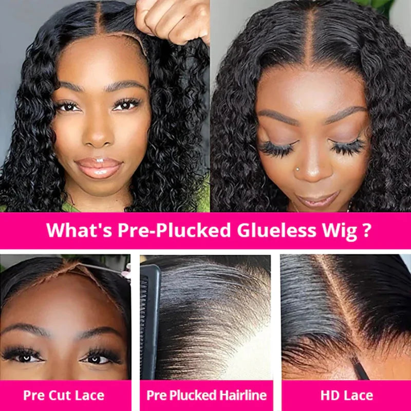 ISEE Hair Wear And Go Wigs Pre Cut PrePlucked HD Lace Front Glueless Kinky Curly Wigs Human Hair Deep Curly Wigs Ready To Wear