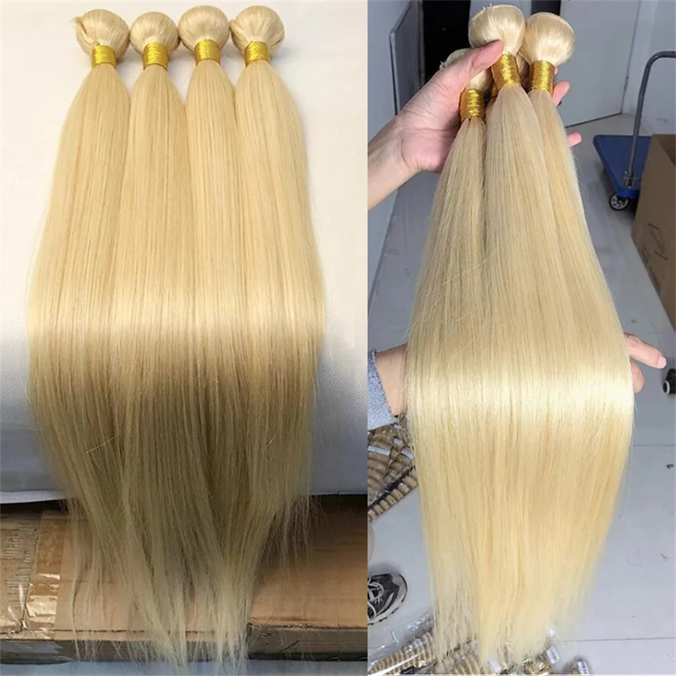 613 Blonde Straight Hair Bundles Brazilian Remy Human Hair Extensions Honey Blonde Human Hair Weave 1 /3 / 4 Bundles 8- 40 Inch