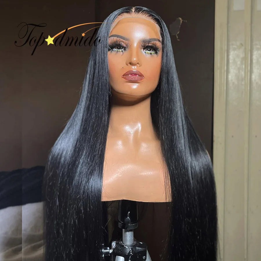 TOPODMIDO 26 inches 13x6x1 Lace Front Wig with Baby Hair Natural Black Color Brazilian Hair T Part Transparent Lace Glueles Wigs