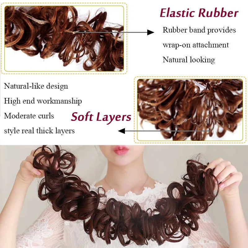 AILIADE Synthetic Chignons Elastic Hair Ribbon Twining Ponytail Bundles Updo Hairpieces Donut for Brides Women Hair Extensions