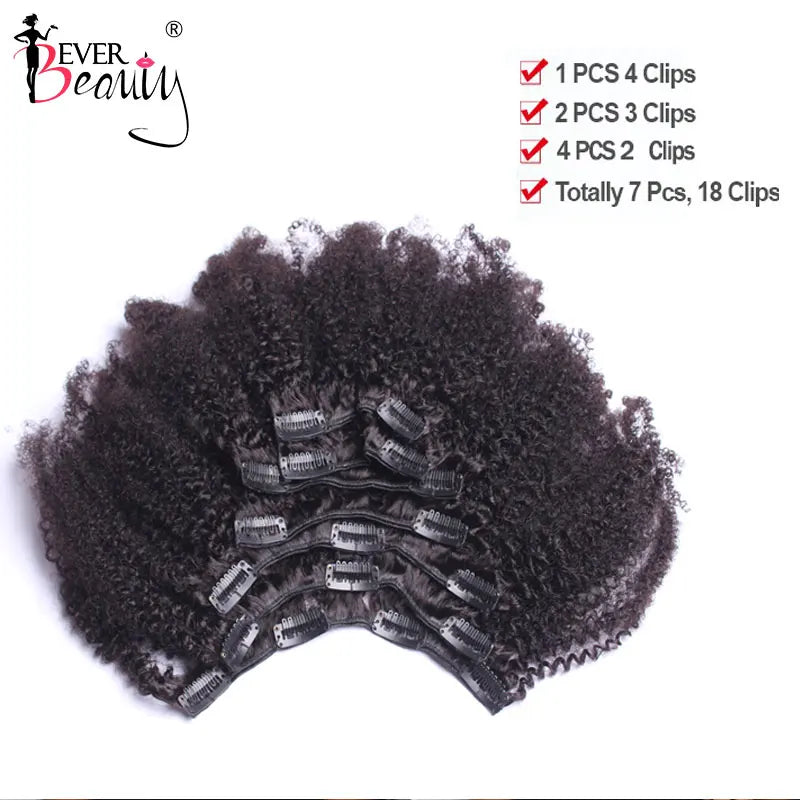 4B 4C Afro Kinky Curly Hair Clip Ins Hair Extensions Human Hair Clip Ins For Black Women Coily Hair Bundle Ever Beauty Remy