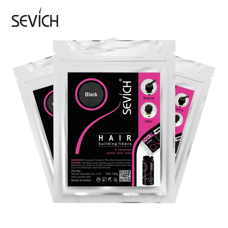 Sevich Beauty Salon Instant Thickening Hair Fiber Powder 100g Thickening Hair Building Fibers Wig Extensions Refill Black Colors