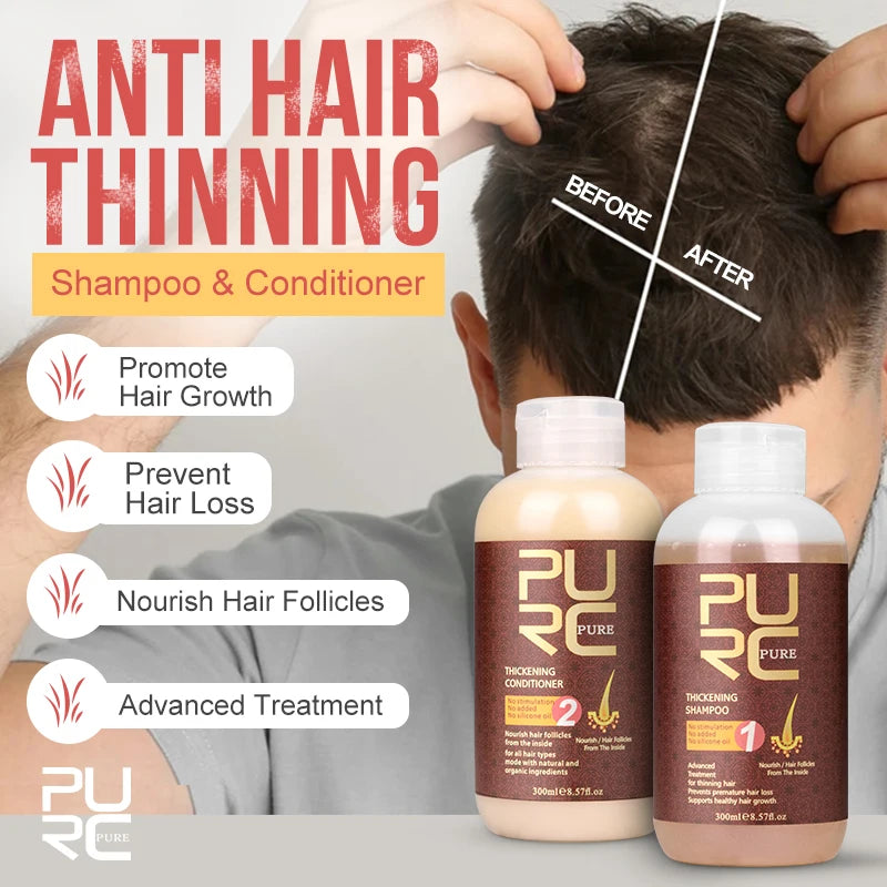 PURC Fast Hair Growth Shampoo Conditioner Thickener Anti Loss Hair Grow Shampoo Set Scalp Treatments Hair Care Products 600ml