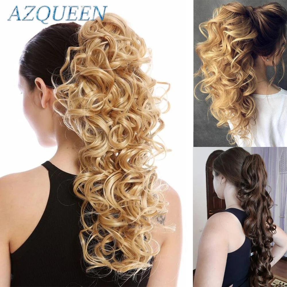 AZQUEEN Synthetic 20 Inch  Fiber Claw Clip Wavy Ponytail Extension Clip-In Hair Wig For Women