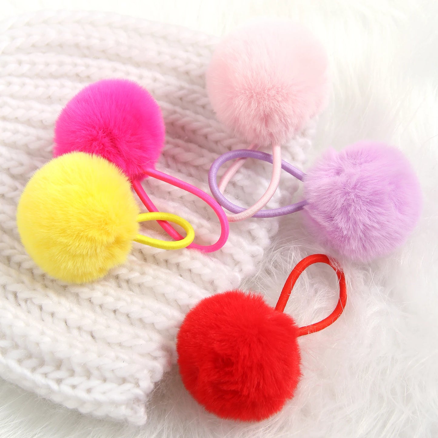 Furling Girl 1PC 8cm Faux Rabbit Fur Pompoms Rubber Elastic Hair Bands Soft Hand Made Ball Hair Scrunchies Hair Accessories