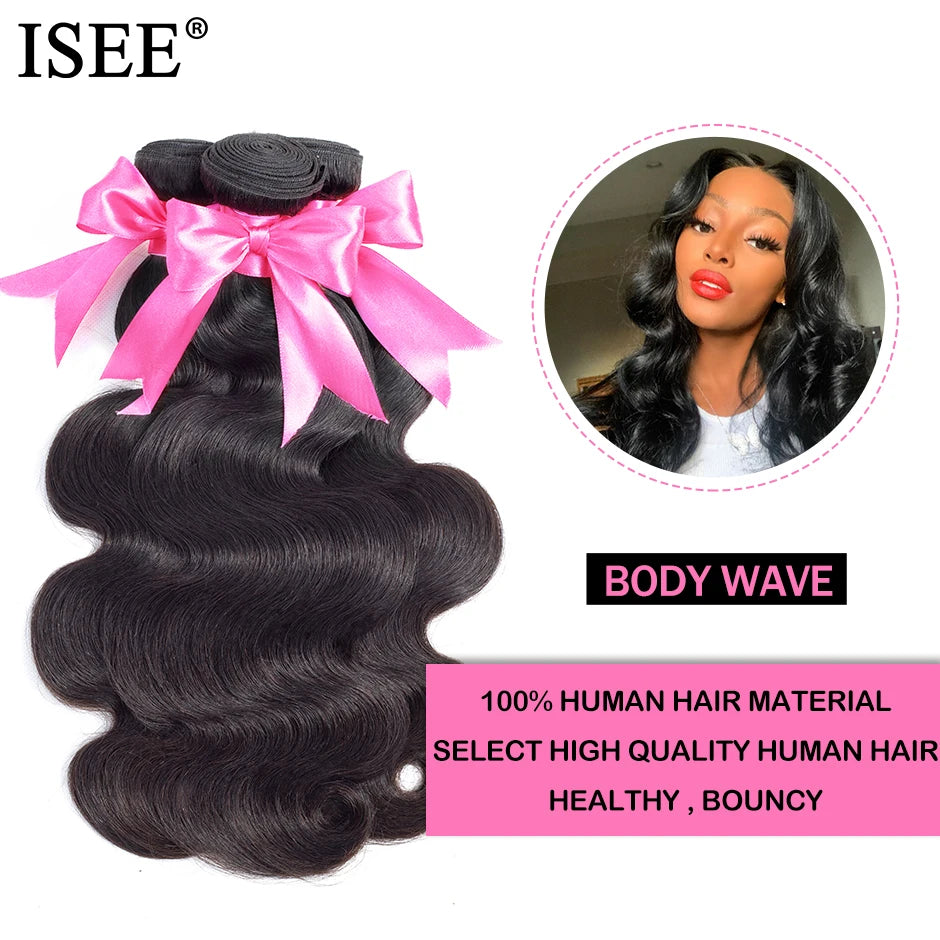 ISEE HAIR Peruvian Body Wave Human Hair Bundles100% Human Hair Extension Natural Color Can Buy 1/ 3/ 4 Bundles Thick Hair Weaves