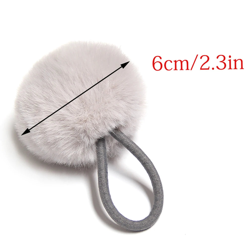 Furling Girl 1PC 8cm Faux Rabbit Fur Pompoms Rubber Elastic Hair Bands Soft Hand Made Ball Hair Scrunchies Hair Accessories