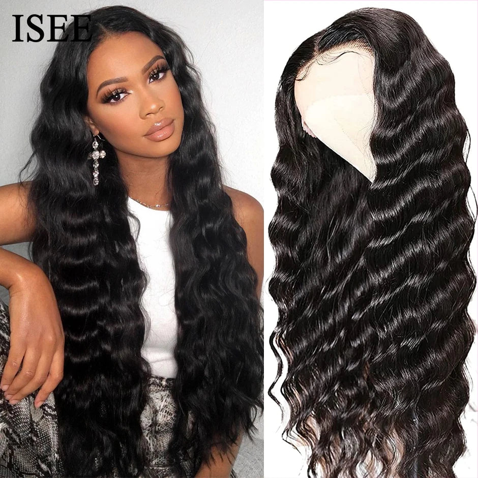 Mongolian Loose Deep Wave Lace Front Wigs For Women Loose Wave Lace Frontal Wig 100% Human Hair Wigs ISEE HAIR Wigs