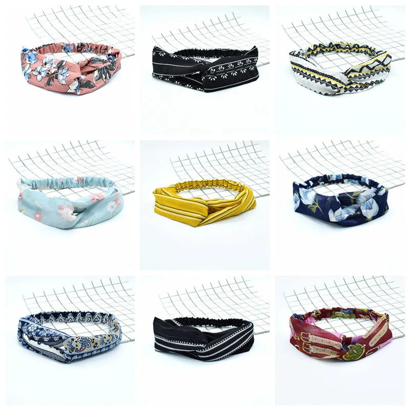 New Print Designer Headbands Bohemian Hair Bands Women Girls Vintage Hair Scarf Cross Turban Casual Bandana Female Accessories