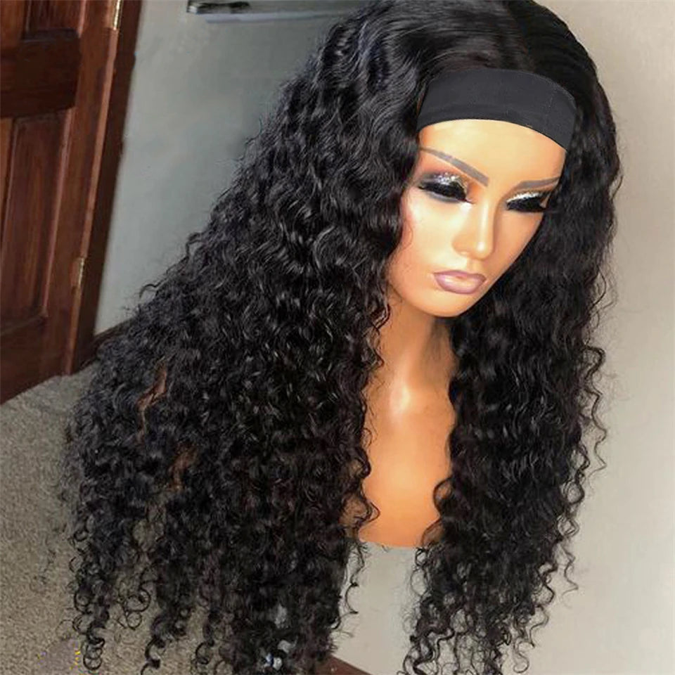 Abijale Deep Wave Headband Wig For Women Human Hair Curly Human Hair Wig Brazilian Loose Deep Wave Wig Women's HeadBand