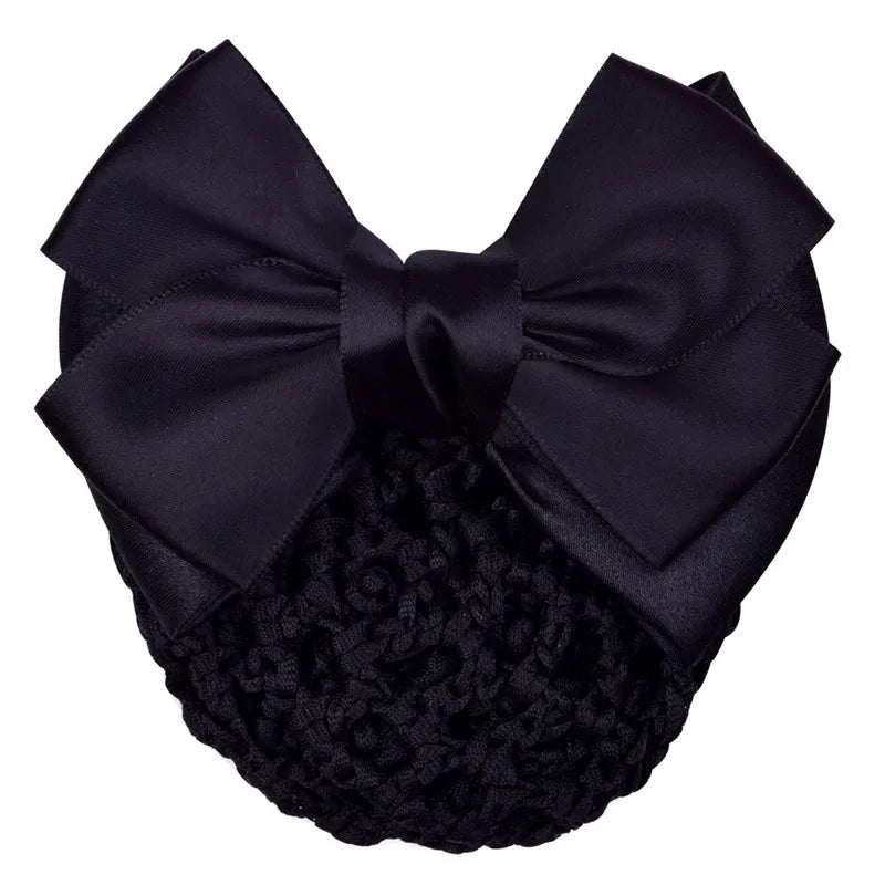 New Arrival Women Handmade Double Bow Barrtte Hair Bun Hair Clips Hair Accessories Cover Snood Net Satin Ribbon Hair Barrette