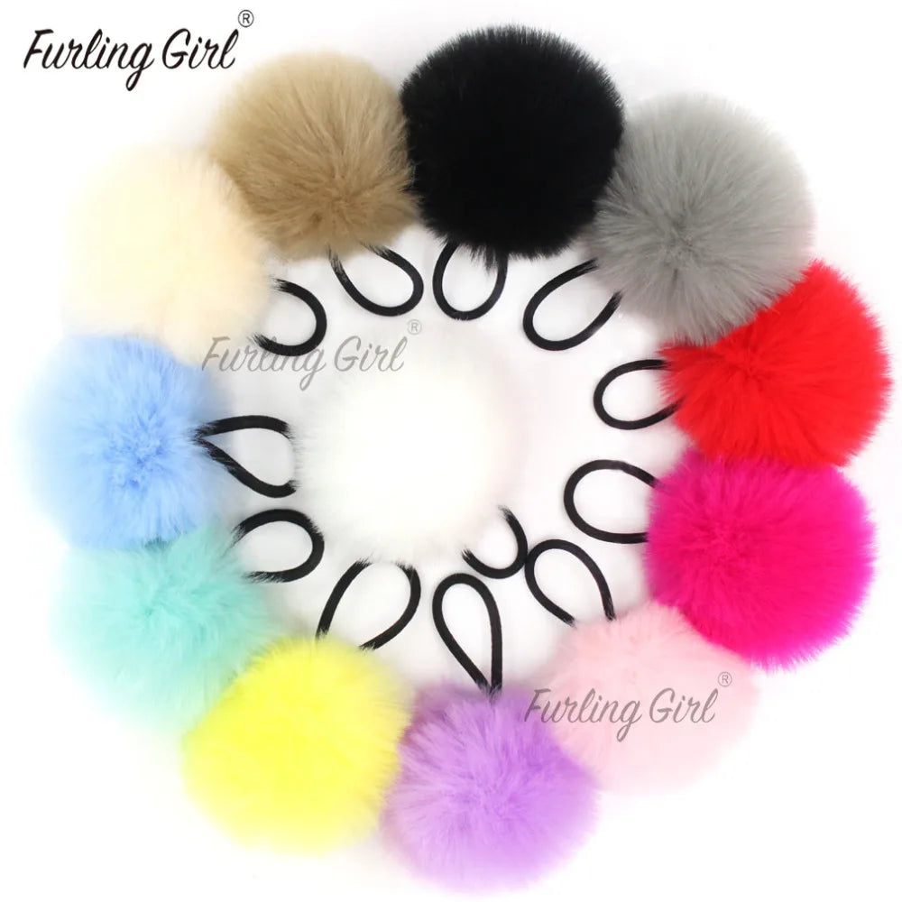 Furling Girl 1PC 8cm Faux Rabbit Fur Pompoms Rubber Elastic Hair Bands Soft Hand Made Ball Hair Scrunchies Hair Accessories