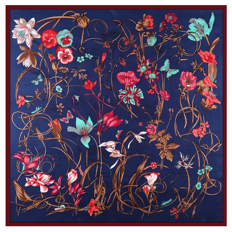 130cm Luxury Brand Design Floral Big Square Scarf Twill Silk Scarf Women Kerchief Scarves For Ladies Fashion Shawl Echarpe