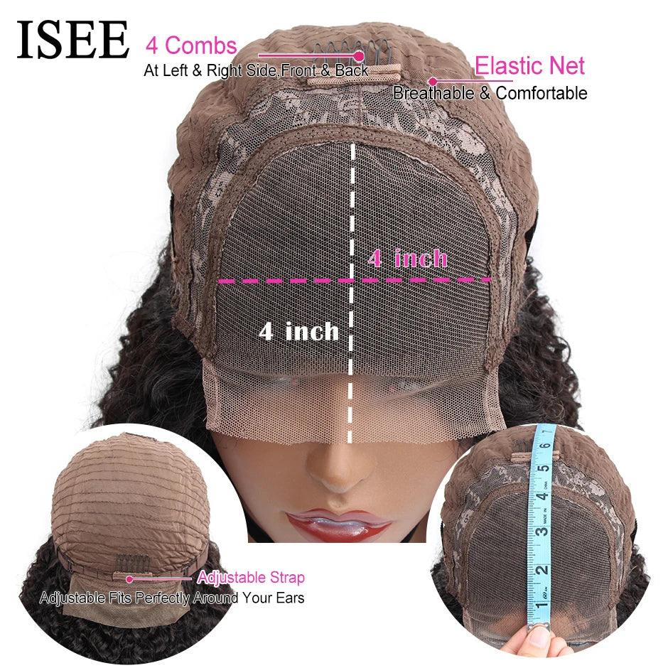 ISEE HAIR Mongolian Curly Lace Front Wigs For Women Kinky Curly Lace Closure Wig 4X4 Lace Closure Bob Wig Curly Human Hair Wigs