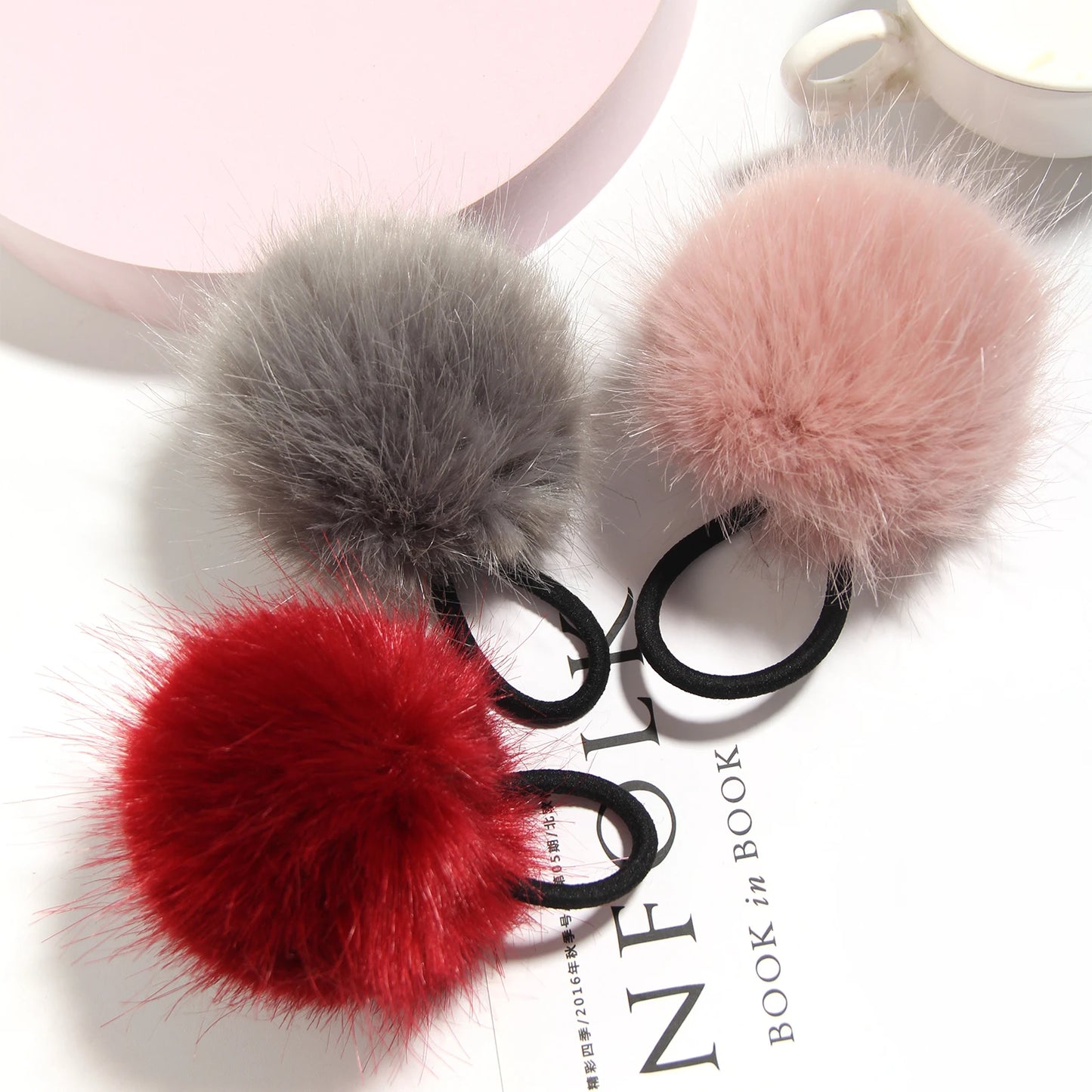 Furling Girl 1PC 8cm Faux Rabbit Fur Pompoms Rubber Elastic Hair Bands Soft Hand Made Ball Hair Scrunchies Hair Accessories