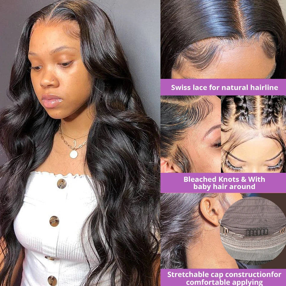 13x4 Body Wave Lace Front Wig Brazilian Human Hair 13x6 Transparent Lace Frontal Wigs 30 32 Inch Glueles Bouncy For Black Women