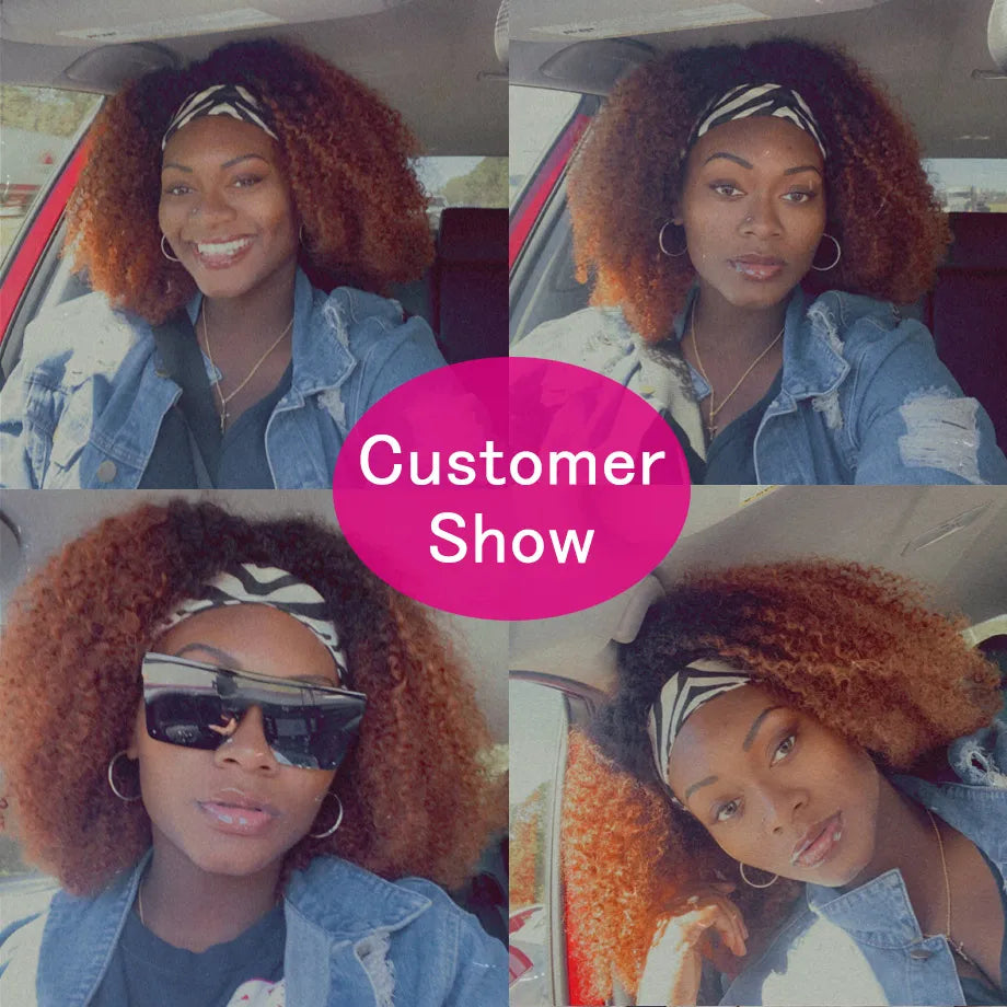 Afro Kinky Curly Headband Wig Human Hair 180% Remy Ombre 1b/30 Brazilian Natural Hair Wig Without Sewing Machine Wig MYLOCKME