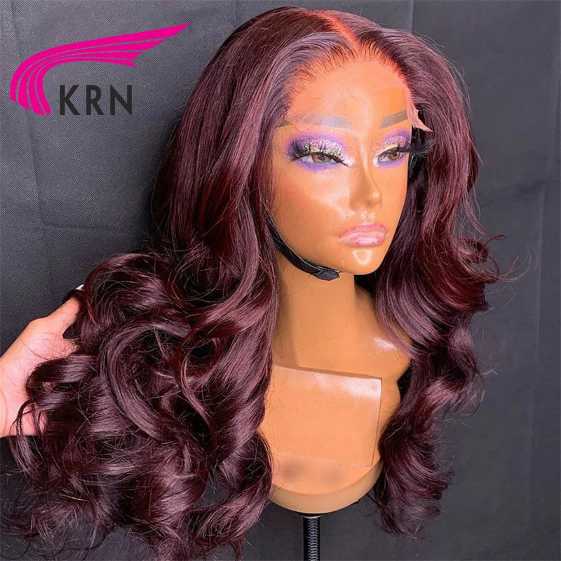 Dark Burgundy Color 13X4 Lace Front Wigs For Women 99J 13x6 Lace Front Human Hair Wig Body Wave Brazilian Remy  Hair Wig Glueles