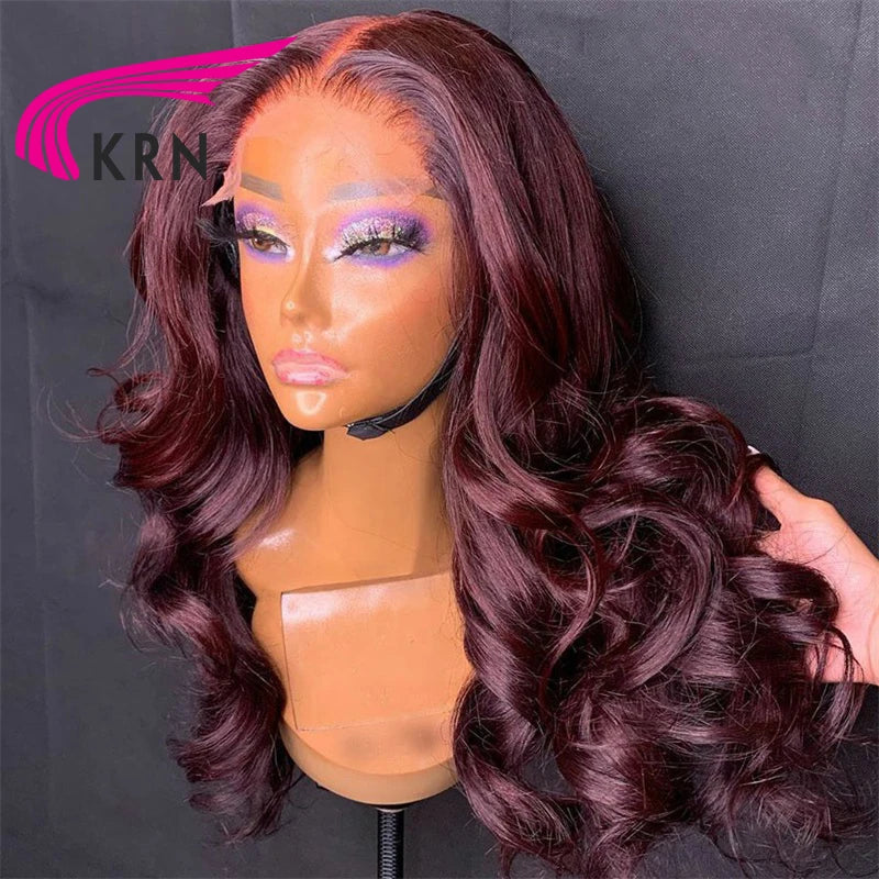 Dark Burgundy Color 13X4 Lace Front Wigs For Women 99J 13x6 Lace Front Human Hair Wig Body Wave Brazilian Remy  Hair Wig Glueles