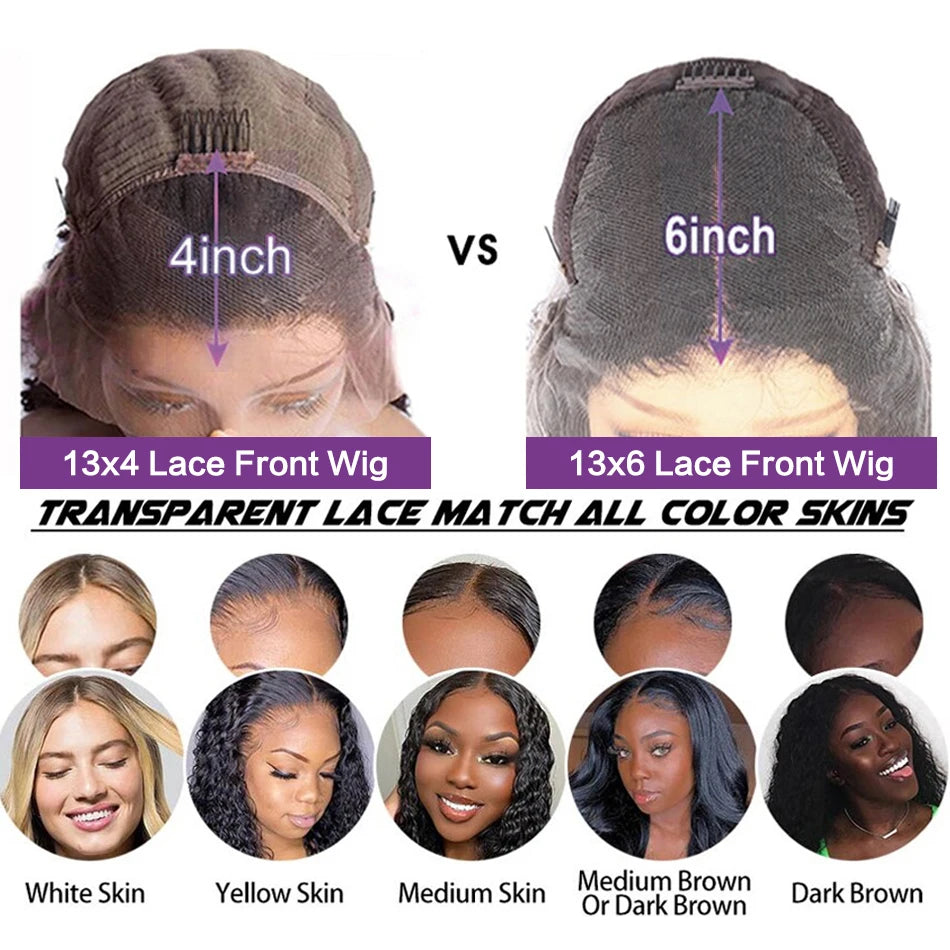 13x4 Body Wave Lace Front Wig Brazilian Human Hair 13x6 Transparent Lace Frontal Wigs 30 32 Inch Glueles Bouncy For Black Women