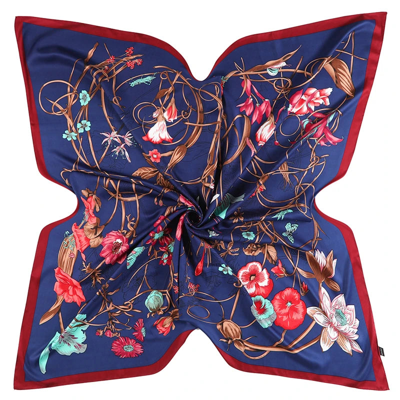 130cm Luxury Brand Design Floral Big Square Scarf Twill Silk Scarf Women Kerchief Scarves For Ladies Fashion Shawl Echarpe