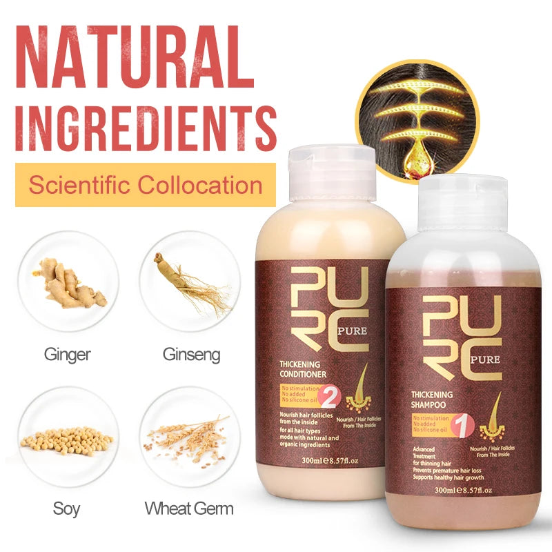 PURC Fast Hair Growth Shampoo Conditioner Thickener Anti Loss Hair Grow Shampoo Set Scalp Treatments Hair Care Products 600ml