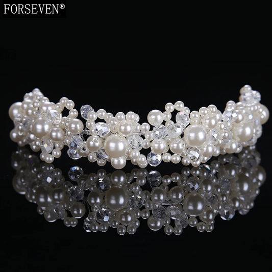 Alloy luxurious pearl headpiece wedding bridal tiara headbands fashion crystal tiara pearl hair accessories vintage women