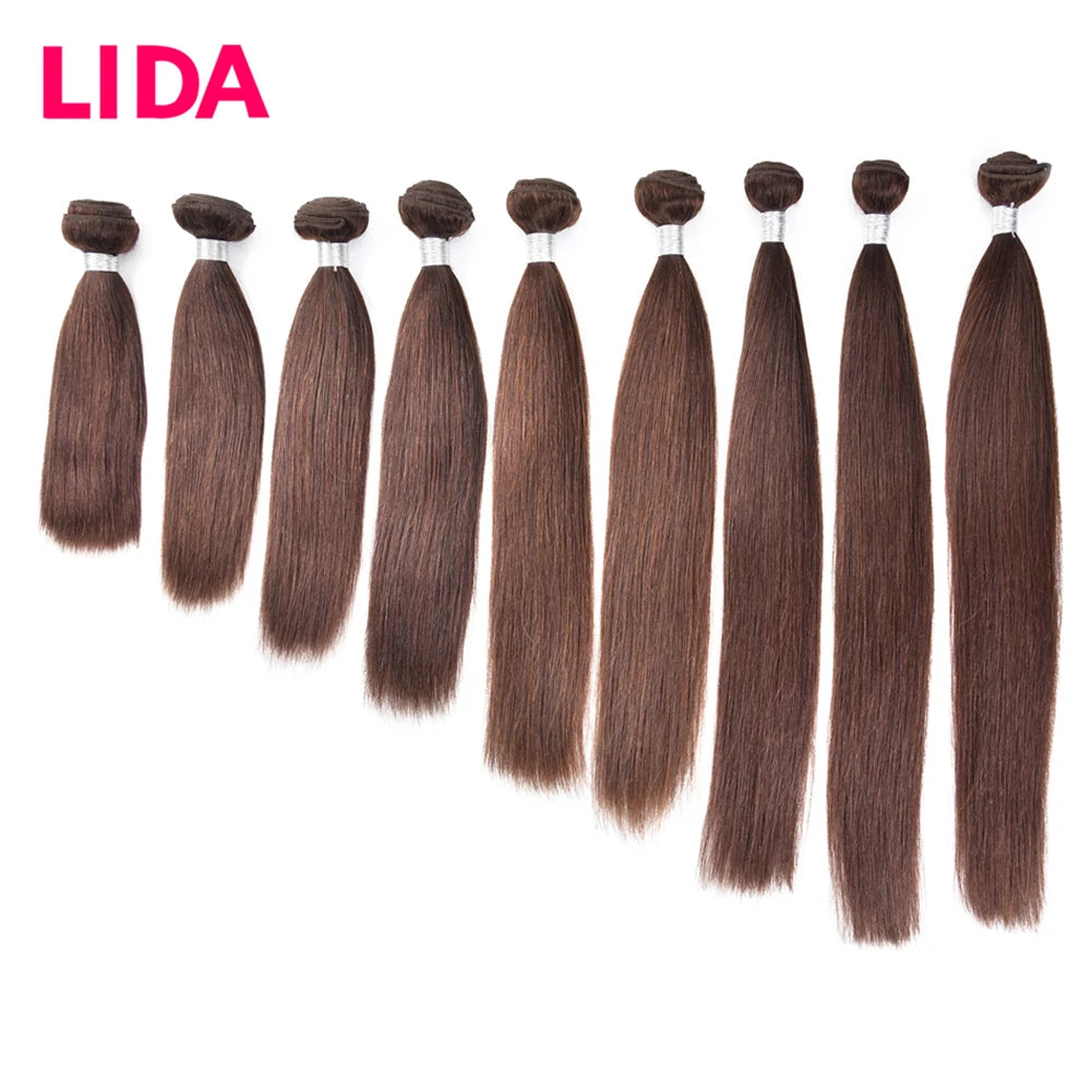 LIDA Human Hair Bundles Double Weft Chinese Hair Weave Bundles 8-26 inch Non-Remy Straight Hair Pieces 3 Bundles One Bundle Deal