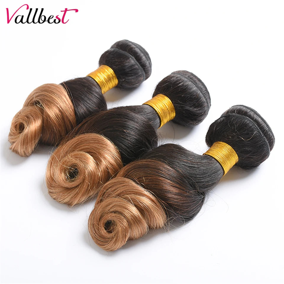 Vallbest Ombre Hair Bundles Brazilian Loose Wave Bundles T1B/27 Color 100 Human Hair Bundles Double Weft Remy Hair Extensions