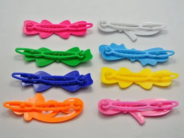 24 Mixed Color Assorted Plastic Hair Barrette Bow Shape Hair Clips