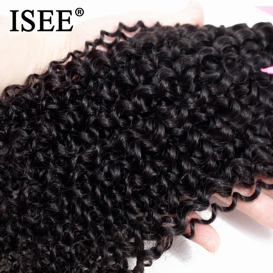 ISEE HAIR Brazilian Kinky Curly Hair Remy Human Hair Weave Bundles Natural Color Can Order 1/3/4 Bundles Curly Hair Extensions