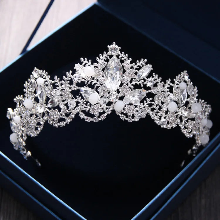 New Fashion Baroque Luxury Crystal AB Bridal Crown Tiara Light Gold Color Diadem Tiaras for Women Bride Wedding Hair Accessories