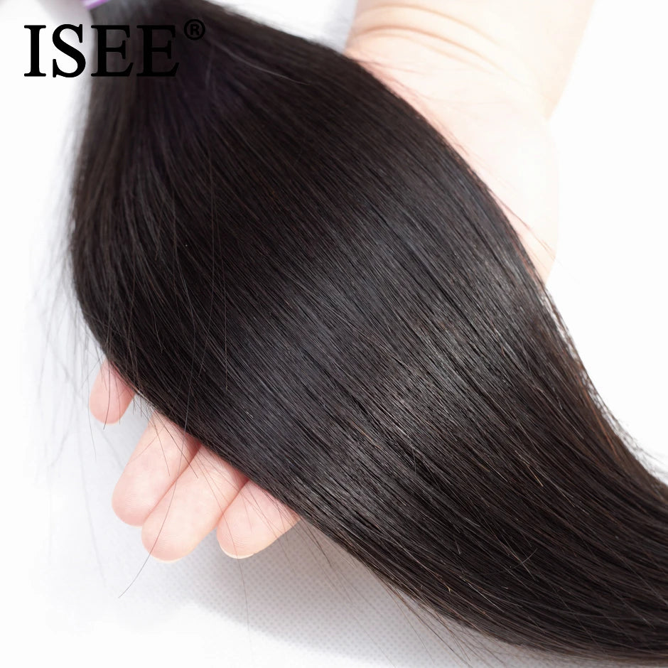 ISEE HAIR Brazilian Straight Hair Extensions Hair Weave Bundles Nature Color 3 Bundles Thick Straight Human Hair Bundles