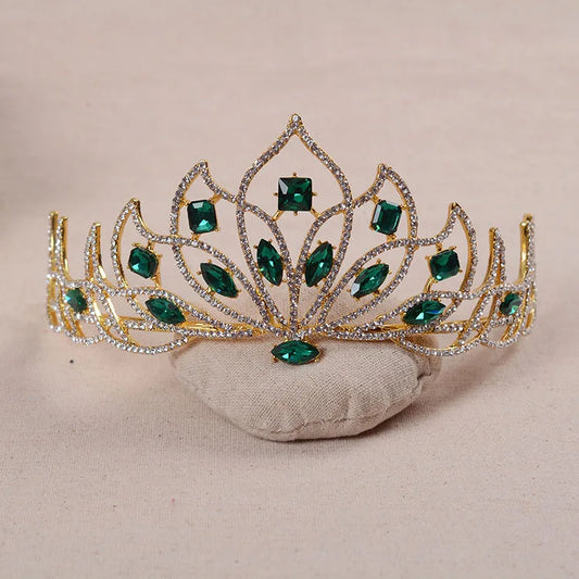 Baroque Vintage Gold Color Bridal Tiara Red Crystal Bride Diadem Green Rhinestone Crown Women Wedding Headbands Hair Accessories