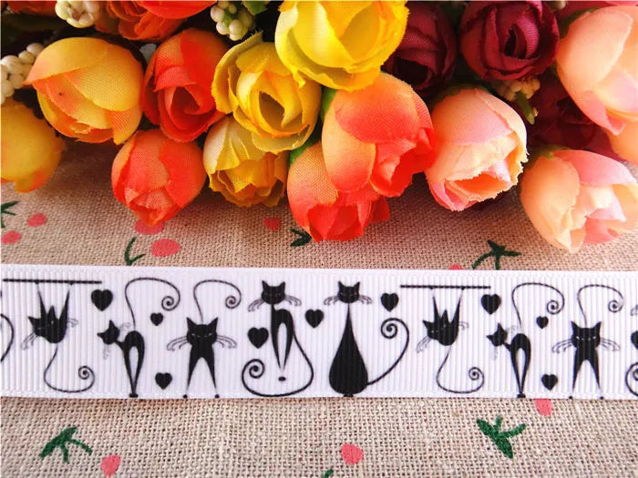 new arrival 7/8'' 22mm 5 yards cat printed grosgrain ribbon cartoon ribbons cloth tape hair accessories  WQ032225