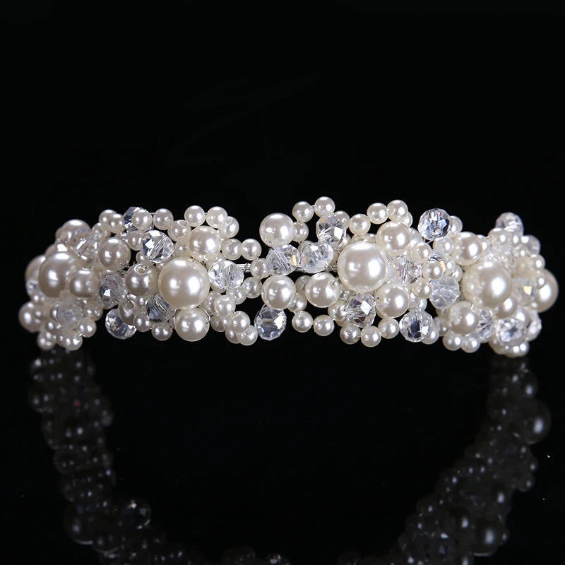 Alloy luxurious pearl headpiece wedding bridal tiara headbands fashion crystal tiara pearl hair accessories vintage women