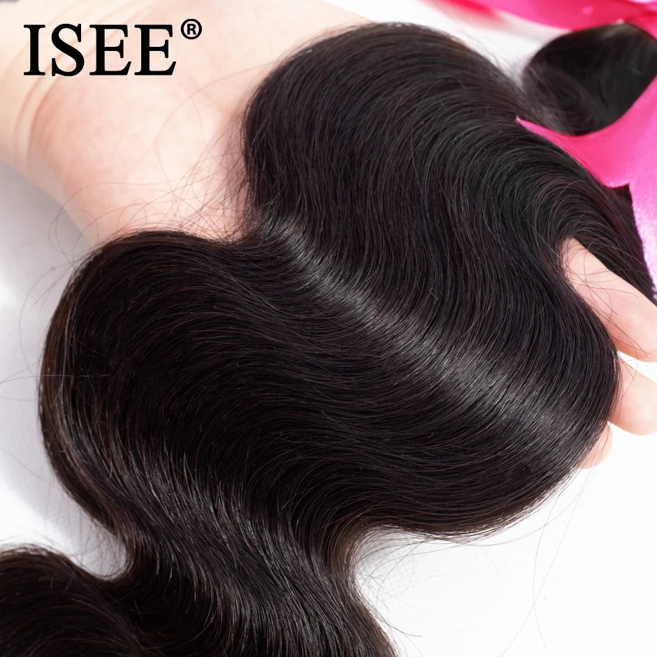 ISEE HAIR Peruvian Body Wave Human Hair Bundles100% Human Hair Extension Natural Color Can Buy 1/ 3/ 4 Bundles Thick Hair Weaves