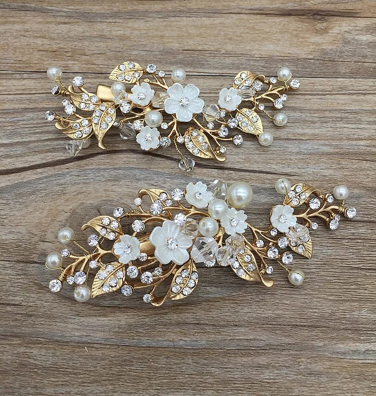 pearl flower hair clip bridal gold bridal my hair pieces crown tiara wedding style jewelry