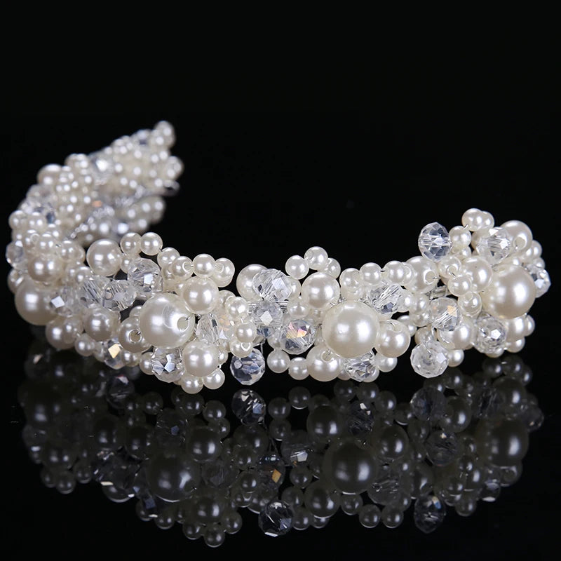 Alloy luxurious pearl headpiece wedding bridal tiara headbands fashion crystal tiara pearl hair accessories vintage women