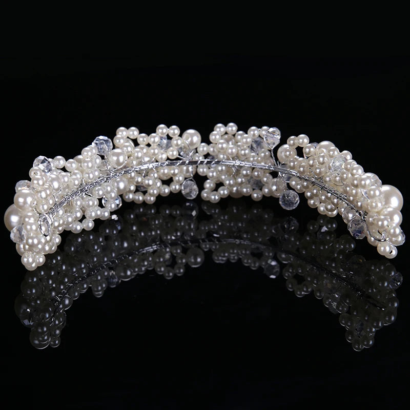 Alloy luxurious pearl headpiece wedding bridal tiara headbands fashion crystal tiara pearl hair accessories vintage women