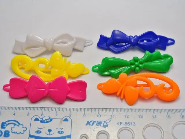 24 Mixed Color Assorted Plastic Hair Barrette Bow Shape Hair Clips