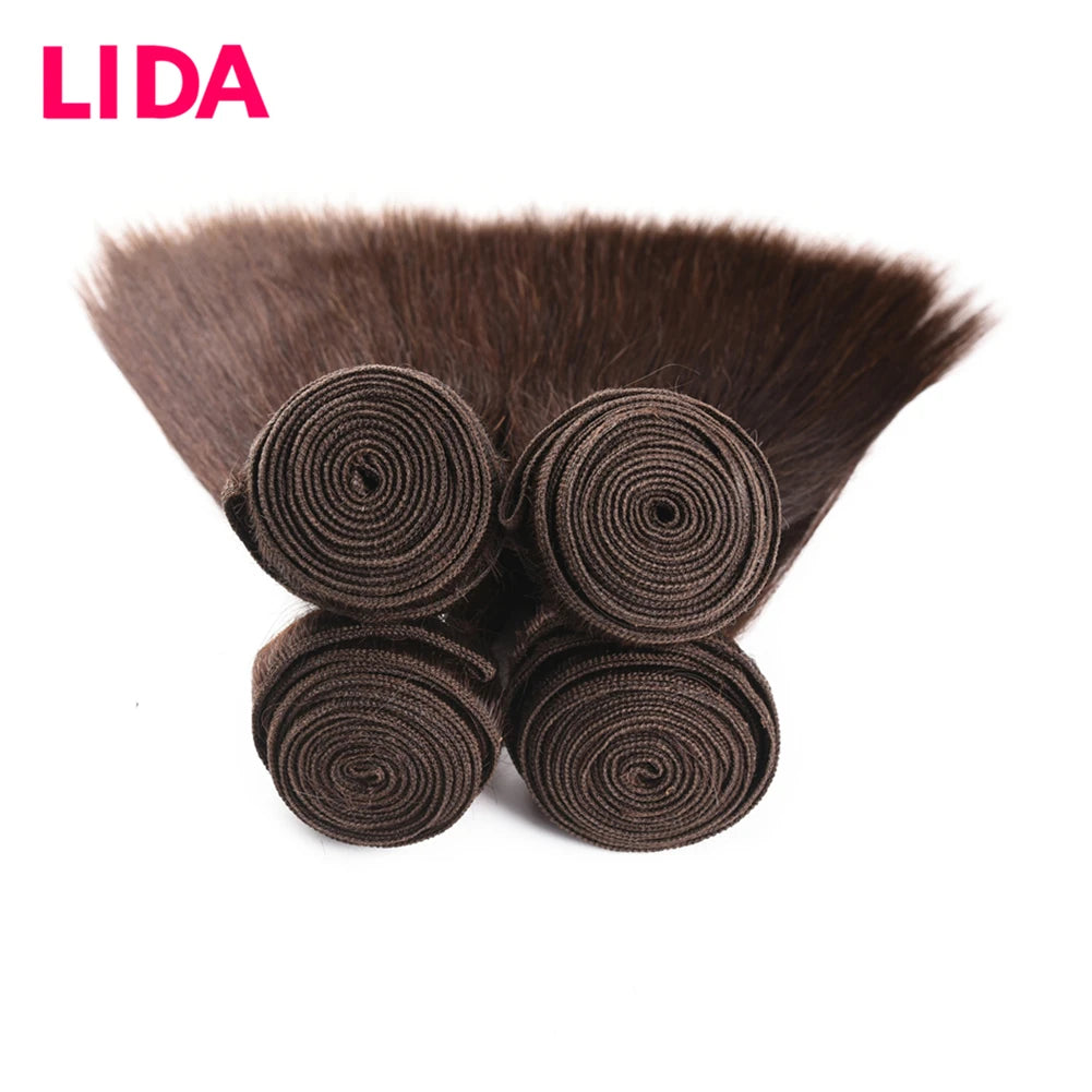 LIDA Human Hair Bundles Double Weft Chinese Hair Weave Bundles 8-26 inch Non-Remy Straight Hair Pieces 3 Bundles One Bundle Deal