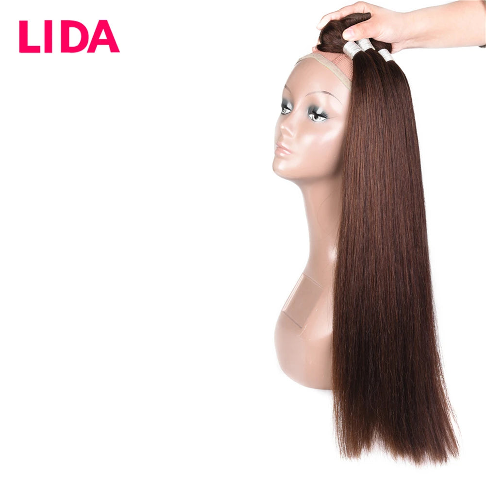 LIDA Human Hair Bundles Double Weft Chinese Hair Weave Bundles 8-26 inch Non-Remy Straight Hair Pieces 3 Bundles One Bundle Deal