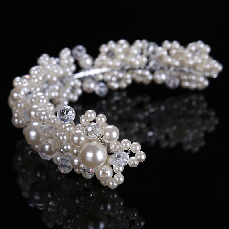 Alloy luxurious pearl headpiece wedding bridal tiara headbands fashion crystal tiara pearl hair accessories vintage women