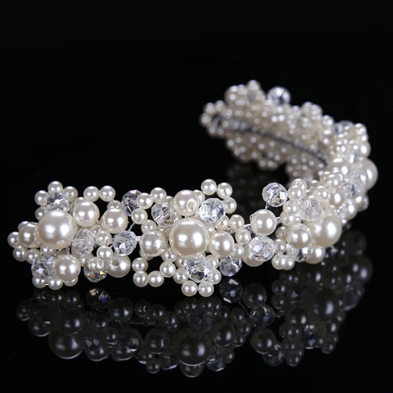 Alloy luxurious pearl headpiece wedding bridal tiara headbands fashion crystal tiara pearl hair accessories vintage women